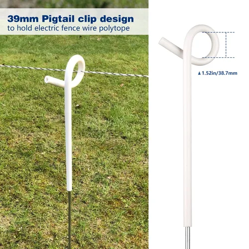 Miniatura 5 de Fence Shock - Poste de acero inoxidable para jardín y granja, sistema de 41 pulgadas, para cercas eléctricas, paquete de 30 unidades, color blanco