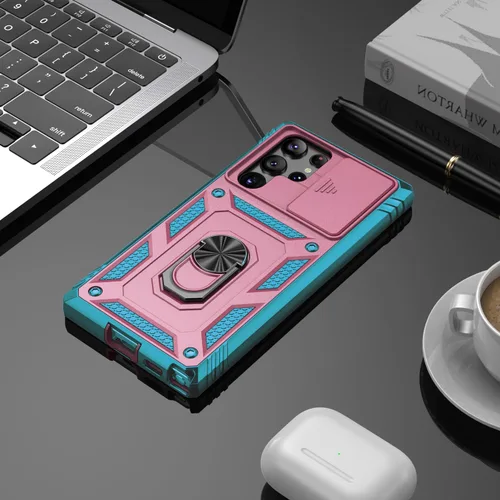 Miniatura 6 de PASNEW Funda para Samsung Galaxy S22 Ultra 5G, cubierta de cámara deslizante y soporte de dedo de metal giratorio de 360°, militar, resistente, a