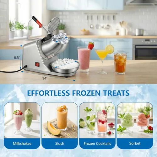 Miniatura 5 de ZENY Trituradoras de hielo eléctricas 300W 2000r/min con hoja de acero inoxidable Máquina de cocina para hacer cono de nieve de hielo afeitado