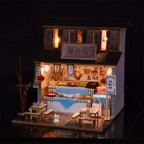 Miniatura 4 de Kit de casa de muñecas en miniatura con muebles, estilo chino 3D, casa de muñecas en miniatura de madera, kit de casa de muñecas en miniatura