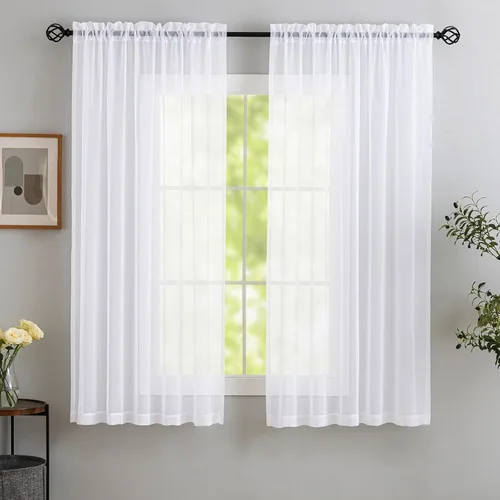 Miniatura 65 de Cortinas para ventana cortinas blancas traslúcidas de 90 pulgadas de largo, 2 paneles de cortinas de tul, paneles de ventana para cortinas de Blanco