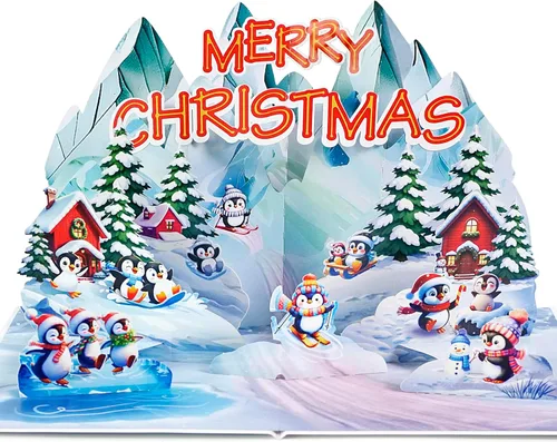 CUTPOPUP Tarjeta de Navidad Pop Up, 3D Navidad, Feliz Navidad, Año Nuevo, Tarjetas de felicitación de vacaciones, Regalo (Pingüino Helado)