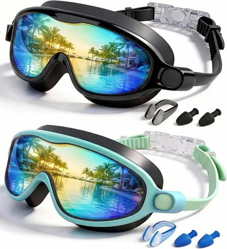 Miniatura 14 de Gafas de natación para niños, paquete de 2, antiempañamiento y rayos UV para niños y niñas, sin fugas, artículos esenciales para la piscina