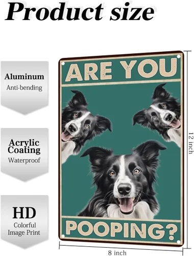 Miniatura 4 de Letrero de metal con texto en inglés "Dog Border Collie Are You Pooping", letrero vintage divertido retro de aluminio para el hogar, cocina, baño