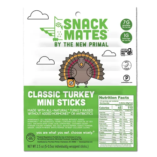 Miniatura 12 de The New Primal Snack Mates - Palitos de pavo, bocadillos saludables sin gluten para niños, aperitivos bajos en azúcar y alto en proteínas, mini
