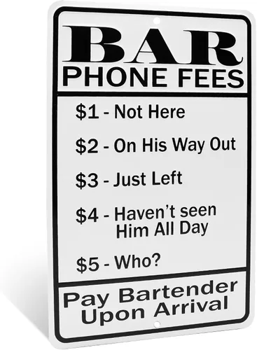 Decoración de pared de metal retro divertida – Cartel de lata vintage con tarifas de teléfono de bar para cueva de hombre, garaje, sótano, bar en