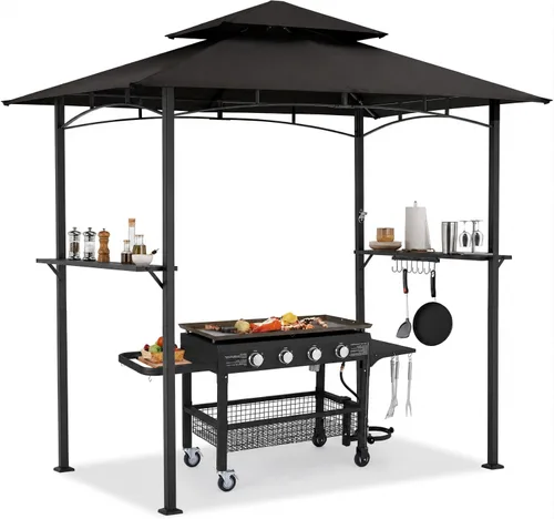 AECOJOY Gazebo para parrilla al aire libre de 8 x 5 pies, toldo de barbacoa para parrilla al aire libre, refugio de 2 niveles para patio, patio Negro