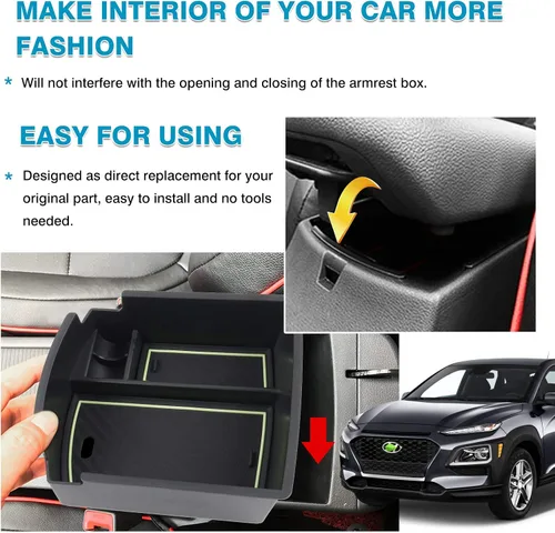 Miniatura 8 de Autorder Organizador de consola central para Hyundai Kona 2018-2021 2022 2023, caja de almacenamiento de reposabrazos, accesorio con bandeja
