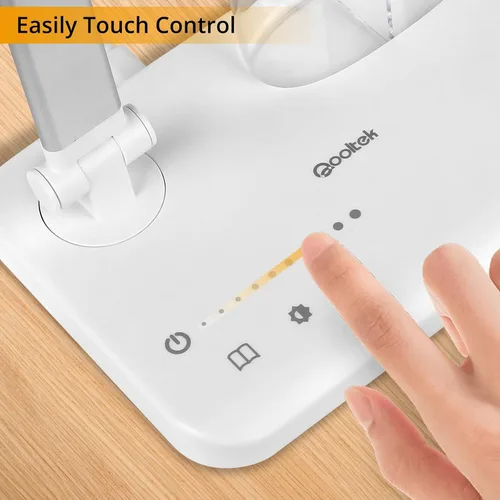 Miniatura 3 de Qooltek Lámpara de escritorio LED para oficina en casa, lámpara de mesa con control táctil con 5 modos de color y brillo ajustable, brazo oscilante