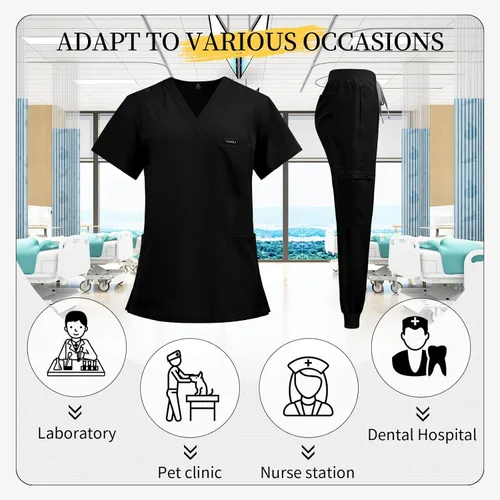 Miniatura 5 de VIAOLI Conjunto de ropa quirúrgica para mujer, camiseta con cuello en V y pantalón deportivo de yoga, uniforme médico de enfermería para mujer