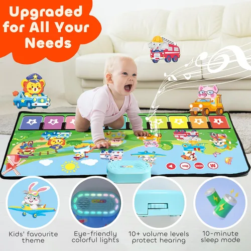 Miniatura 2 de MOMUSE Tapete Musical de Piano con 80 Sonidos, Manta de Juego Táctil Grande de Animales y Autos, Alfombra Musical para Niños Pequeños de 1-3, Tapete