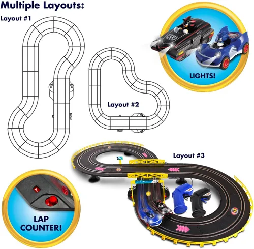 Miniatura 3 de NKOK Sonic and Shadow - Juego de pista de carreras con luces que funcionan, contador de vueltas, pista de autos de ranura en forma de figura-8