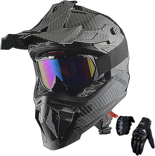 Miniatura 12 de 1Storm - Casco de motocross para adulto ATV Dirt Bike BMX MX Downhill Mountain Helmet estilo pista JH601; conjunto de casco rosa dinosaurio + gafas