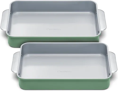 Miniatura 40 de Caraway Sartén rectangular de cerámica antiadherente de 9 x 13 pulgadas, revestimiento de cerámica naturalmente resbaladizo, no tóxico, libre