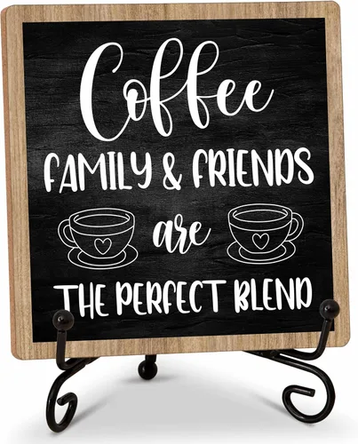 Miniatura 6 de Letrero de barra de café, letrero de madera de cafecito de 5 x 5 pulgadas con soporte de hierro, perfecto para decoración de mesa de oficina