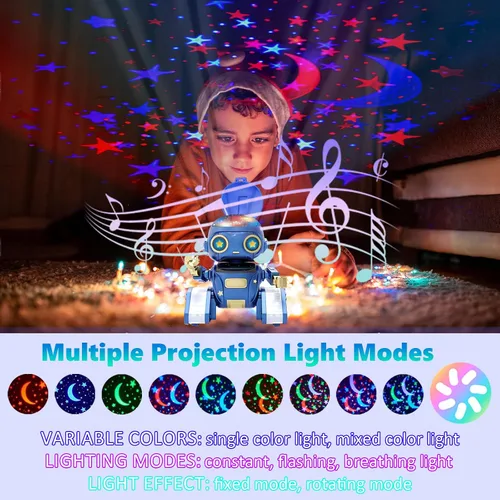 Miniatura 2 de Aikmi Juguetes Robot para Niños de 5-7, Robot Recargable de Control Remoto con Proyector de Luz Nocturna para Niños, Sensor de Gestos, Música, Azul