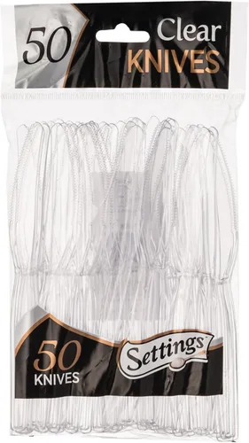 Settings - Cucharas de té desechables de plástico transparente, 50 cucharas de fiesta por paquete