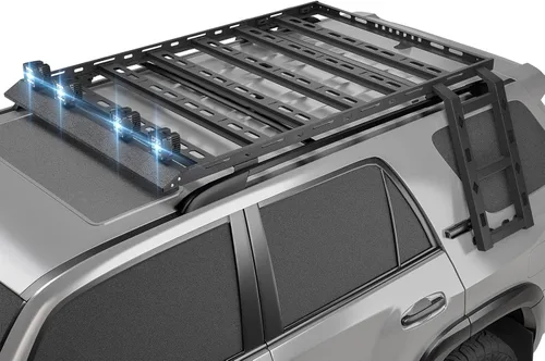 YZONA Portaequipajes para techo rígido con escalera y 4 luces LED, compatible con Toyota 4Runner / Land Cruiser & Prado de 4 puertas, portaequipajes