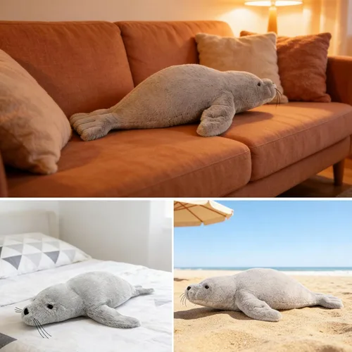 Miniatura 7 de CSVBTRF Animales de peluche con peso, 2 libras, 23 pulgadas, regalo de peluche de foca para niños - Animales de peluche de foca gris para abrazar