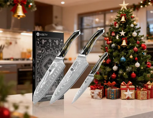 Miniatura 5 de Juego de cuchillos de Damasco 3 piezas: juego de cuchillos de chef profesional ultra afilados, cuchillos de cocina japoneses con núcleo de acero