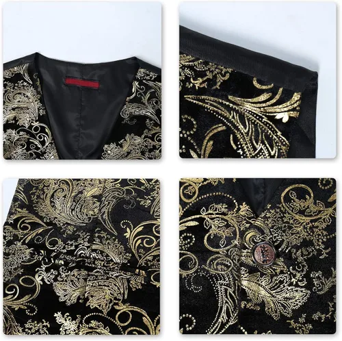 Miniatura 4 de Cloudstyle Chaleco de vestir con estampado para hombre, ajustado, chaleco formal con botones