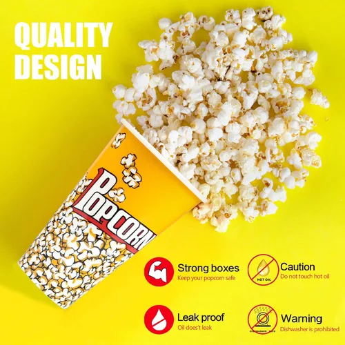 Miniatura 2 de Novelty Place Contenedores de plástico para palomitas de maíz de estilo retro para noche de películas, 7 pulgadas de alto x 4.5 pulgadas de diámetro