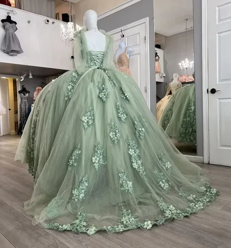 Miniatura 6 de XYAYE Vestidos de quinceañera con hombros descubiertos para mujer, vestido de fiesta con tren hinchado dulce 15 16 vestidos de flores 3D vestidos