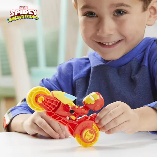 Miniatura 6 de Spidey and His Amazing Friends, Iron Man - Figura de acción y juguete para motocicleta, juguetes preescolares de superhéroes de Marvel para niños