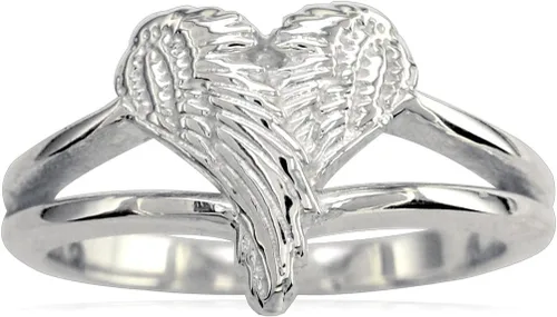 Miniatura 2 de Anillo de alas de corazón de ángel pequeño, 0.472in en plata de ley