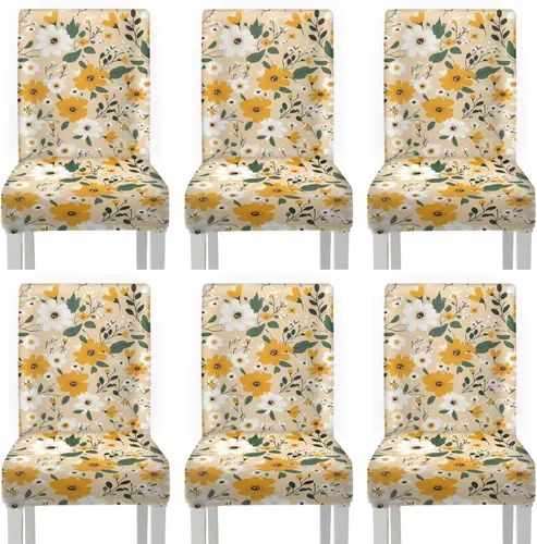 Miniatura 7 de HUGS IDEA Yellow Floral Chair Covers for Dining Room Set of 2 Flowers Kitchen Chair Covers Washable Dining Chairs Slipcovers Cubre Sillas