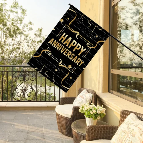 Miniatura 6 de Bandera de jardín con texto en inglés "Happy Anniversary", de arpillera de doble cara, cartel vertical para bodas, aniversario, fiesta, patio