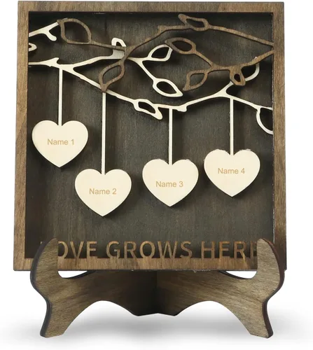 Miniatura 47 de Árbol genealógico con etiqueta de corazón, placas de madera grabadas personalizadas, regalos personalizados para madres, padres, escritorio, nombres