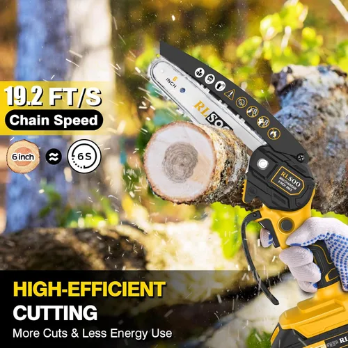 Miniatura 2 de Mini motosierra inalámbrica, RLSOO motosierra eléctrica de 6 pulgadas, recortadora de cadena pequeña portátil de mano para cortar madera, poda