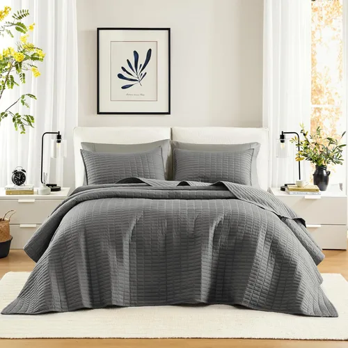 Miniatura 38 de Comfort Spaces Juego de edredón de tamaño King extragrande de color blanco de 120 x 118 pulgadas, colcha acolchada de microfibra ligera de verano