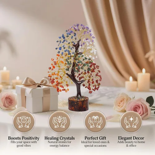 Miniatura 6 de FASHIONZAADI Árbol de la vida de 7 chakras, cristales y piedras curativas, regalos de cumpleaños para mujeres, árbol de cristal para energía