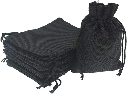 20 bolsas de regalo de arpillera negra con cordón de 2.7 x 3.5 pulgadas, lino para Halloween, dulces, joyas, bolsa de yute para bodas y fiestas