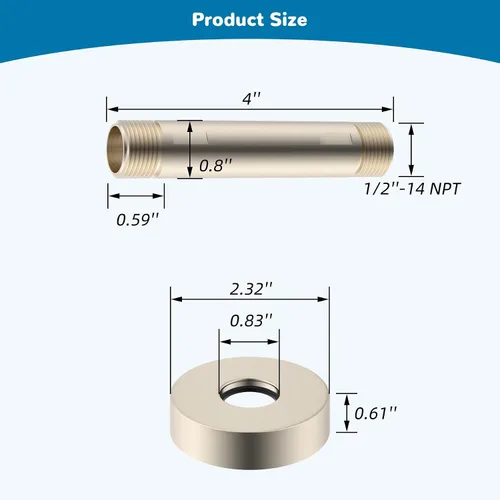 Miniatura 6 de Hibbent Brazo de ducha montado en el techo de metal, extensión de cabezal de ducha con brida, brazo de ducha recto de acero inoxidable para cabezal
