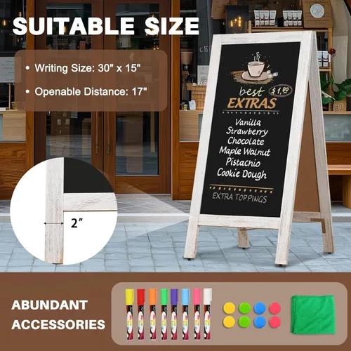 Miniatura 3 de 4 THOUGHT Pizarra magnética de doble cara en forma de A de 40"x20", tablero de sándwich independiente de madera de pino macizo para restaurantes