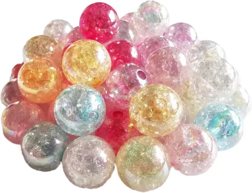 200 piezas de cuentas de cristal acrílico de colores redondas, cuentas de vidrio agrietado, dijes para hacer joyas, pulseras, aretes, collares,
