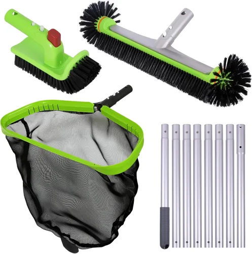 Kit de limpieza de piscina de lujo que incluye red profesional para desnatar hojas, cabezal de cepillo de piscina de 17.5 pulgadas, cepillo de