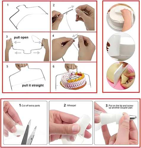 Miniatura 4 de ANSLYQA Kit de decoración de pasteles, 237 piezas con plato giratorio de aluminio para pasteles, nivelador, 24 puntas de glaseado numeradas, 2