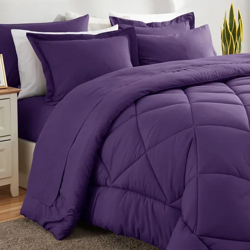 Miniatura 8 de CozyLux - Juegos de edredón tamaño completo púrpura de 7 piezas, juegos de ropa de cama en una bolsa, juego de cama de lujo suave para todas