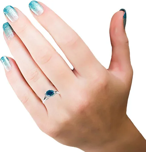 Miniatura 246 de Dazzlingrock Collection Anillo de compromiso redondo de 0.276 in con halo de diamante blanco y vástago dividido para ella en oro macizo de 14
