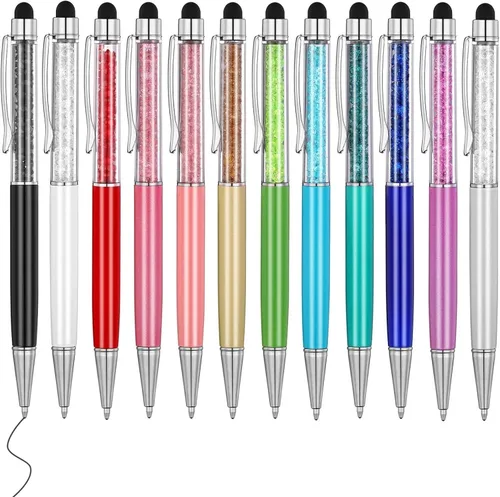 MengRan Lindos bolígrafos con punta de lápiz capacitivo, bolígrafos de tinta negra 2 en 1 y bolígrafos de cristal delgado para pantallas táctiles 12