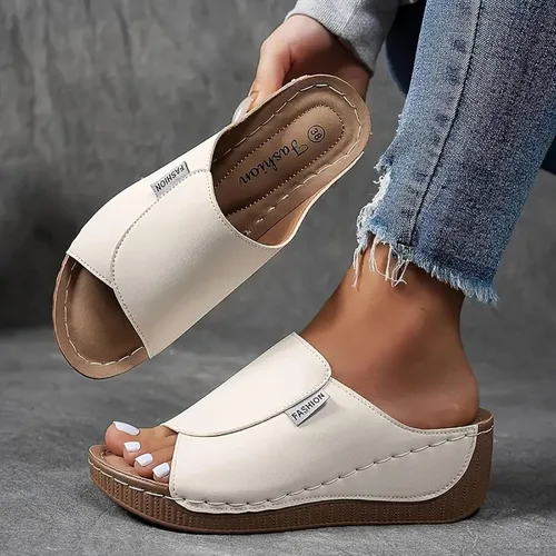 Miniatura 6 de Sandalias de cuña para mujer, puntera abierta, soporte de arco, calzado ortopédico para caminar, zapatos elegantes de suela suave sin cordones Blanco