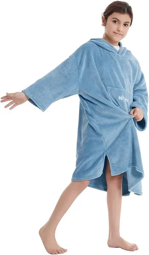 Miniatura 6 de Hiturbo Bata de cambio de toallas para niños: manta de felpa suave, sudadera con capucha cálida de forro polar coral, poncho de surf de natación Azul