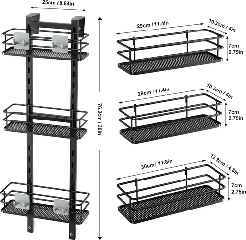 Miniatura 7 de Orimade Organizador ajustable para colgar sobre la puerta de la ducha con ganchos, estante organizador de baño, estante de almacenamiento, cesta