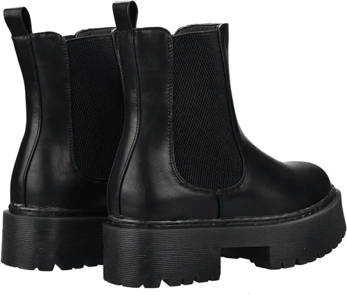 Miniatura 5 de KEIIYJ Botines Chelsea de tacón bajo con plataforma para mujer en negro (KEY6)