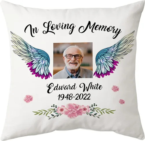 Miniatura 17 de Hyturtle Almohada conmemorativa personalizada de condolencias con inserto de 12 x 12 pulgadas, regalos impresos de doble cara para la pérdida de un