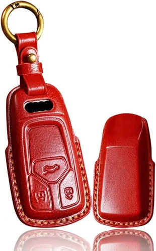 Miniatura 10 de ontto Funda de cuero para llave de entrada sin llave con protección completa, compatible con Audi A4 Q7 Q5 TT A3 A6 negro (tipo A)